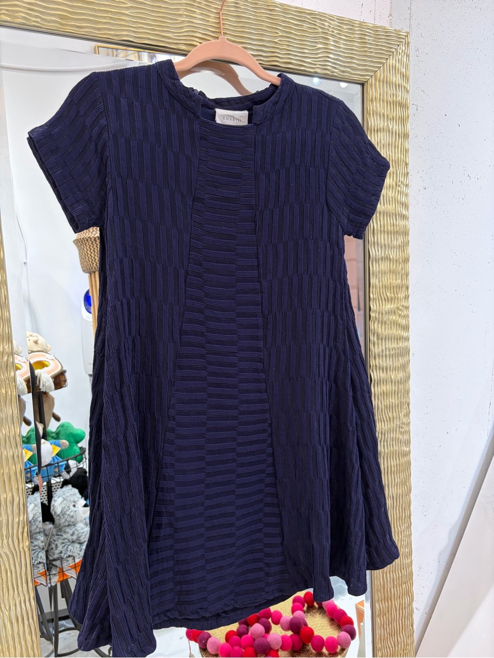 Navy Textured Short Sleeve Dress